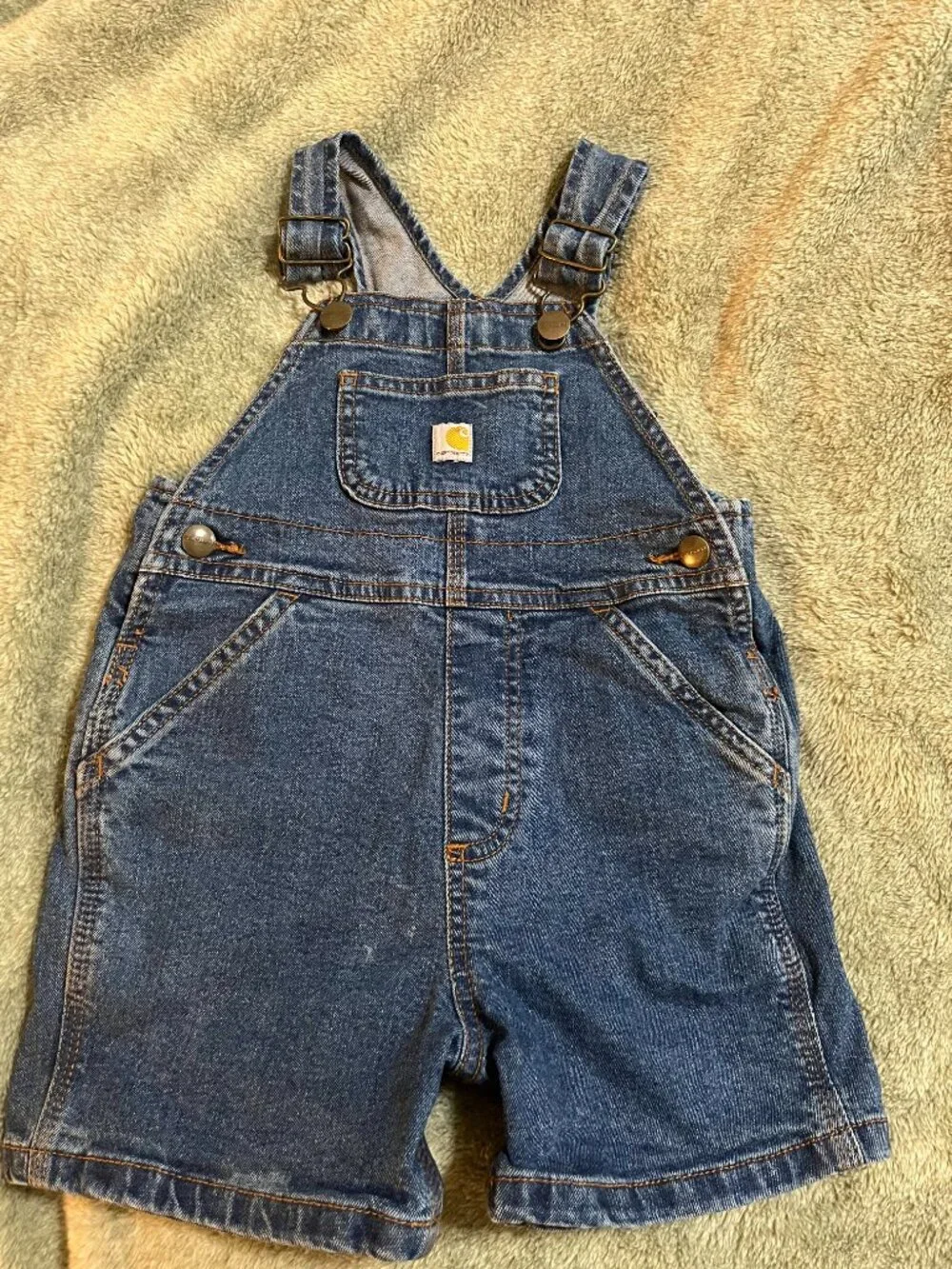 Carhartt Toddler 2T Denim Shortalls Short Overalls Blue Adjustable Straps